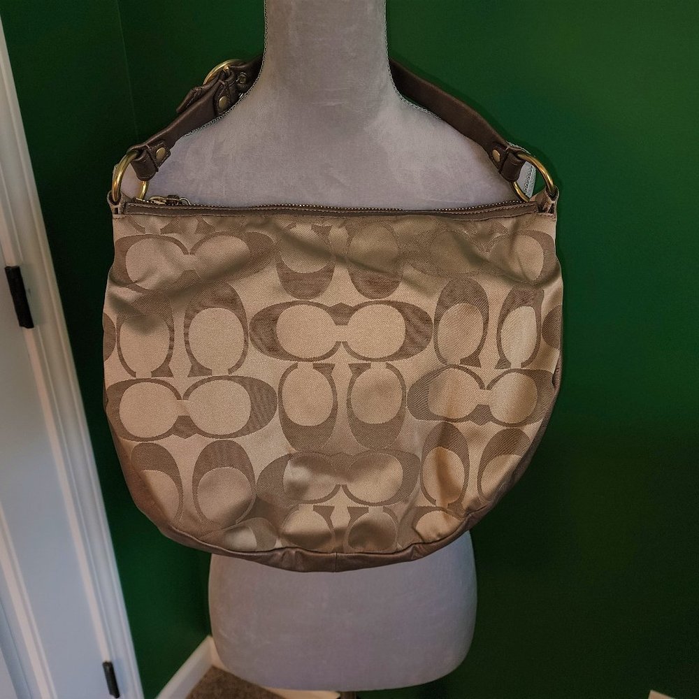 Coach Gold Fabric & Leather Zip Top Purse